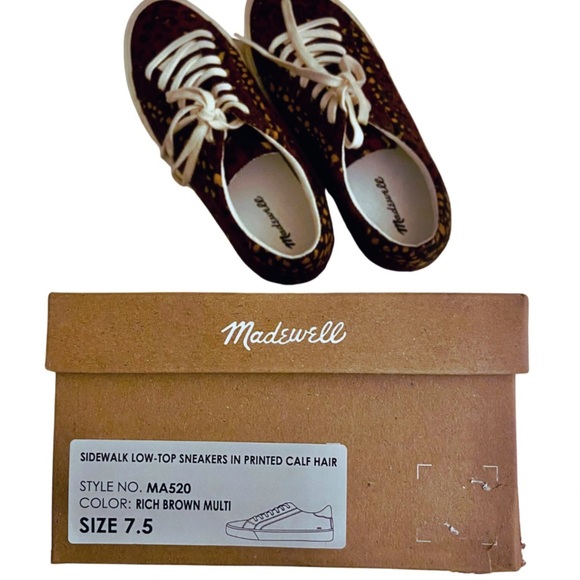 MADEWELL Sidewalk Low-Top Sneakers Leopard Print Calf Hair Leather Cloud Insoles - Picture 5 of 14